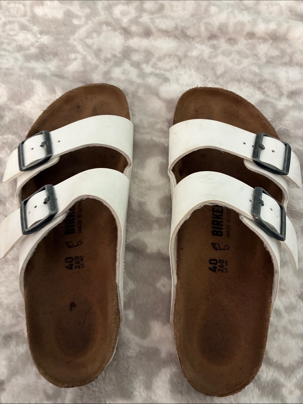 Birkenstock White Double-Strap Sandals with Metal Buckles